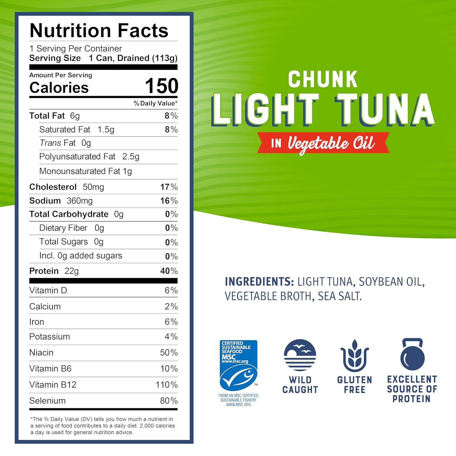 Chunk Light Tuna in Oil, 5 Oz Cans (Pack of 24) – Wild Caught Skipjack Tuna – 22