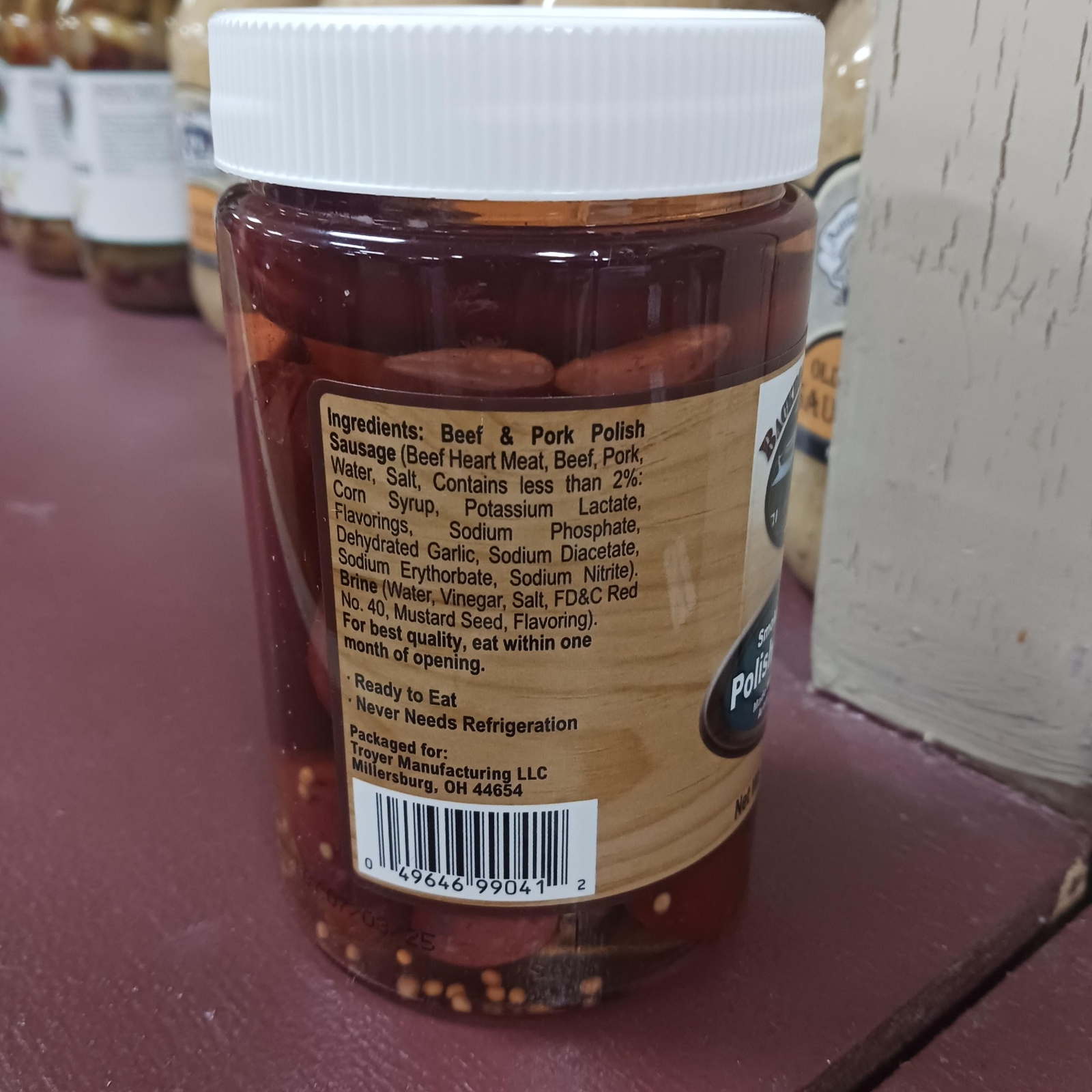 Troyer Cheese Pickled Smoked Polish Sausage Ready to Eat USA Made Pack of 2 Jars