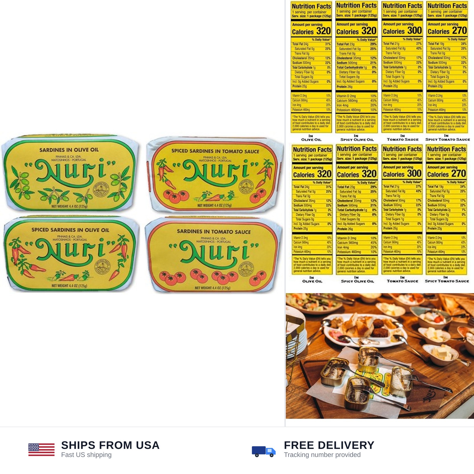 NURI Portuguese Sardines Variety Pack | 4 Pack Bundle | One of Each | Pure Ol…