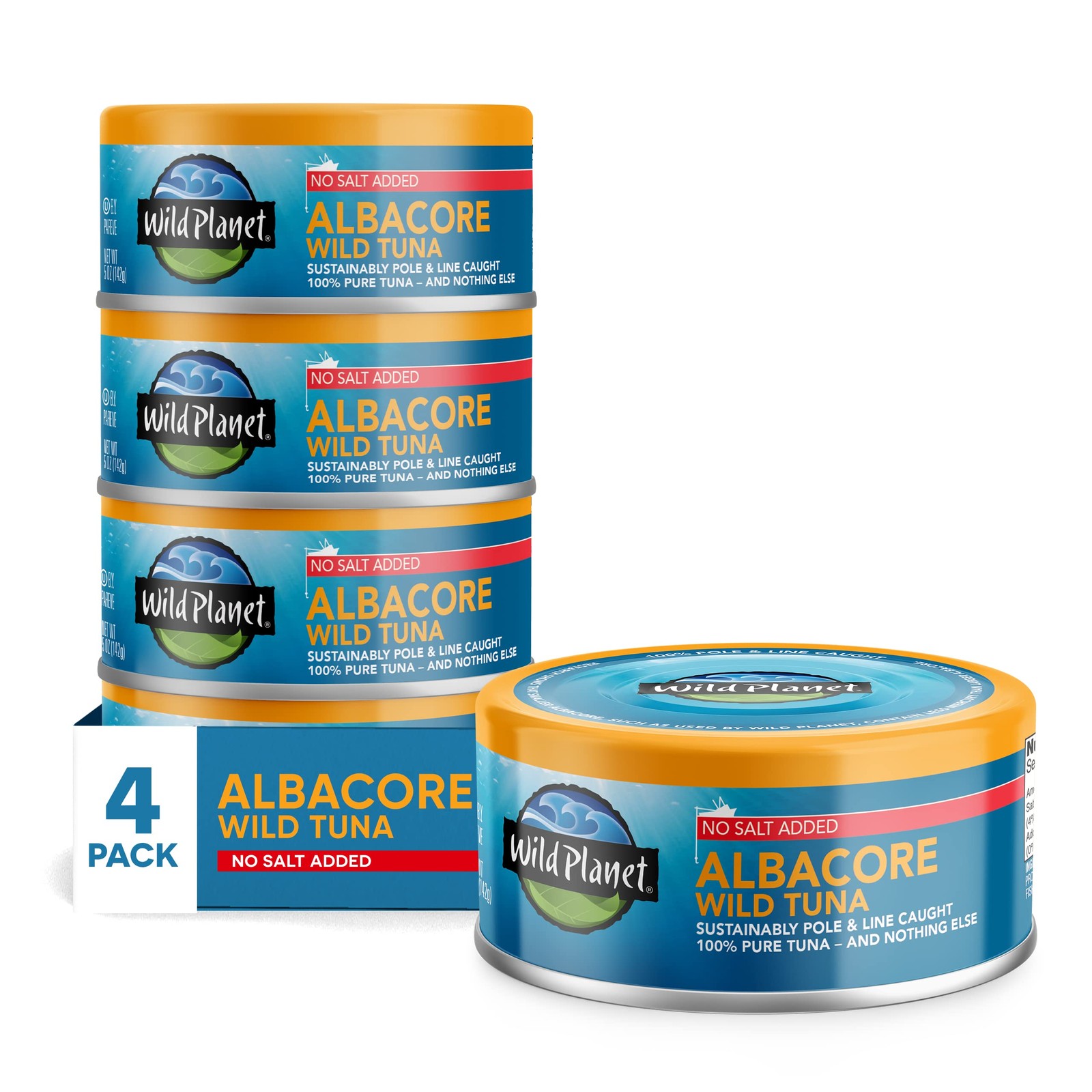 Albacore Tuna, No Salt, Canned, Pole & Line Caught, 5 oz, 4 Pack