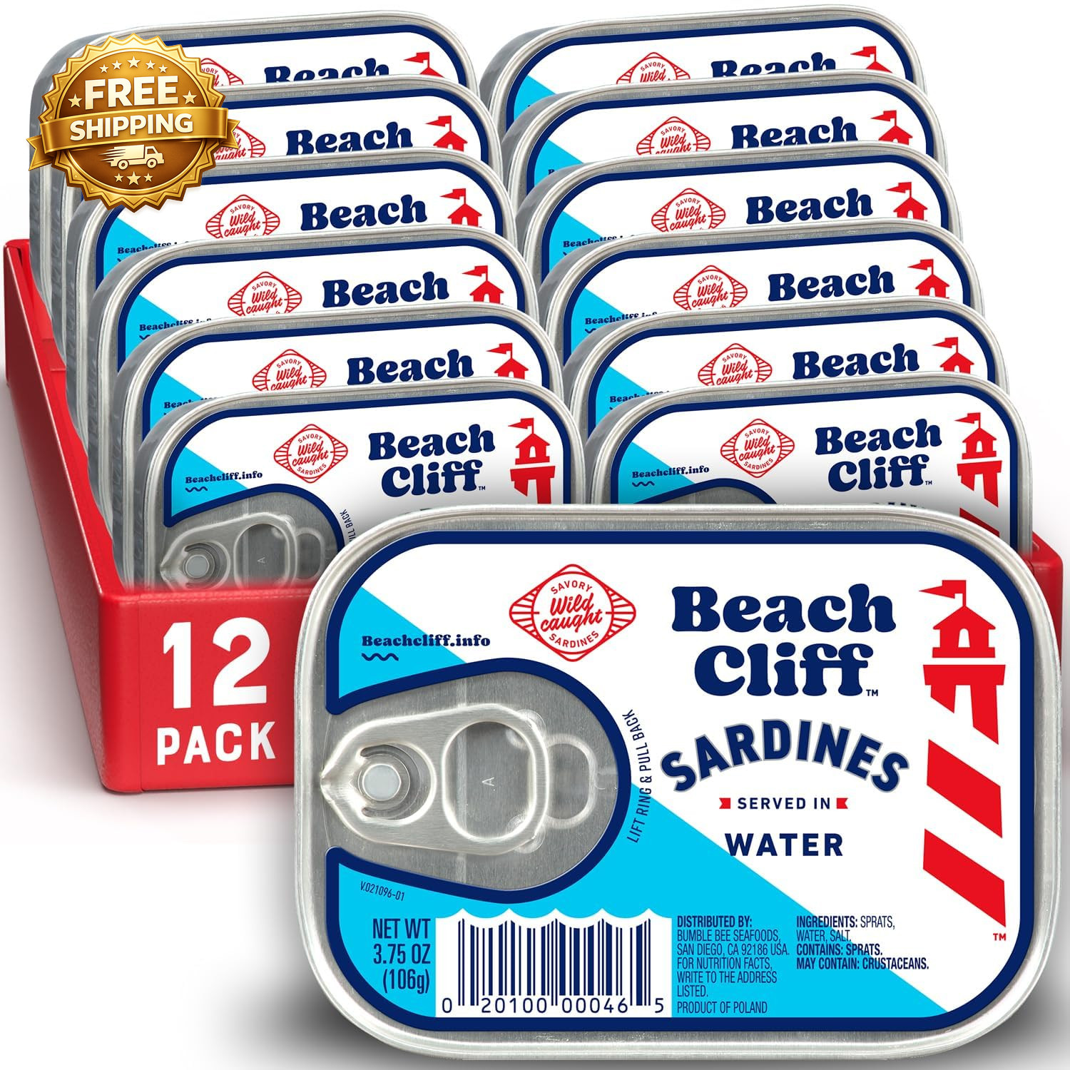 Sardines in Water 3.75 Oz Can (Pack of 12) Wild Caught Sardines 12G Protein per