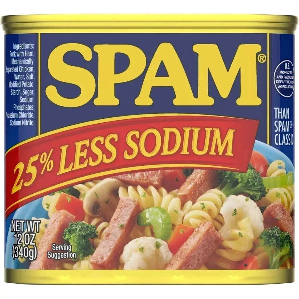 Spam Luncheon 12 Oz Meat with 25% Less Sodium – 8 Pack – Expiration 06/28