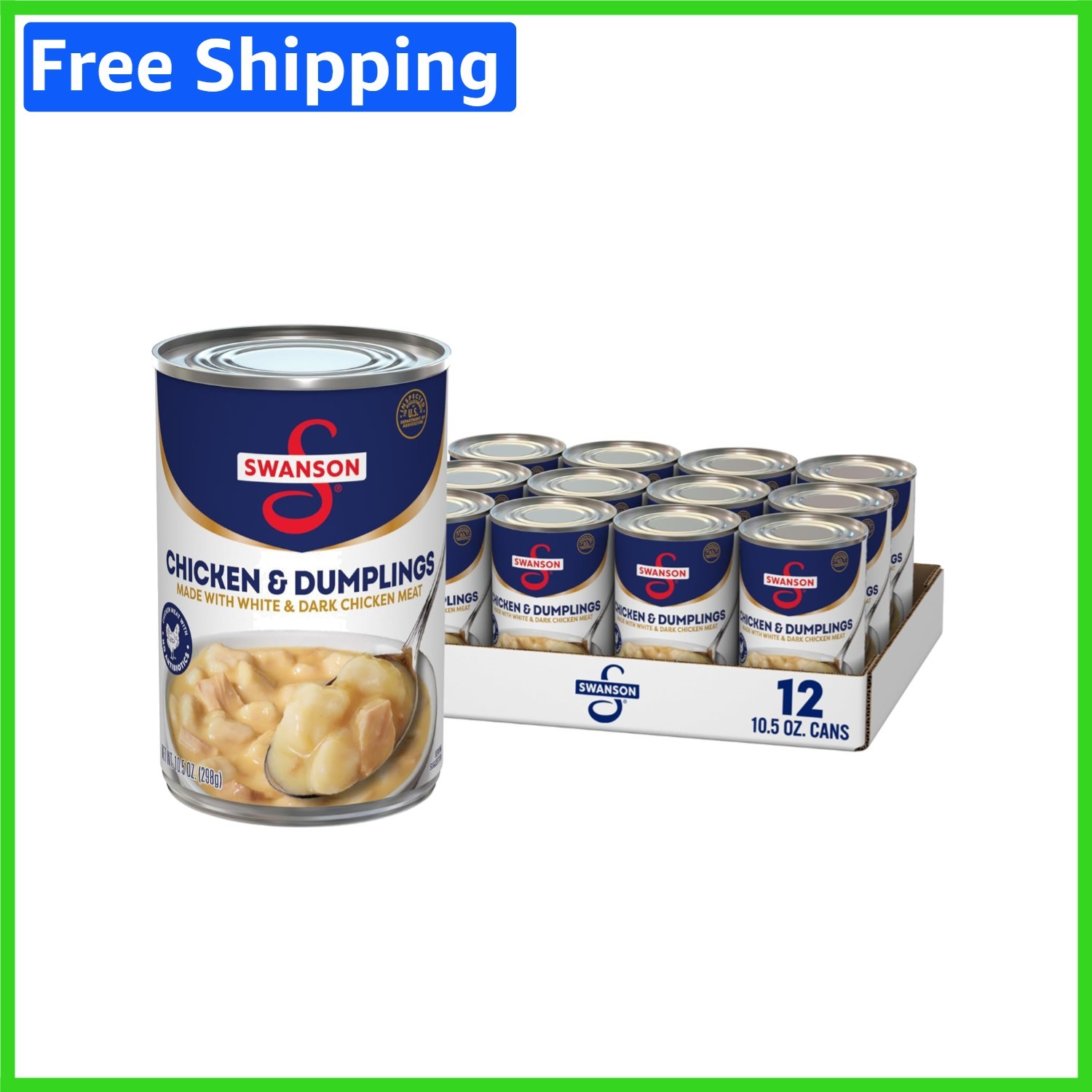 Swanson Canned Chicken and Dumplings – 12 Cans, 10.5 Oz Each, Protein Rich Meal