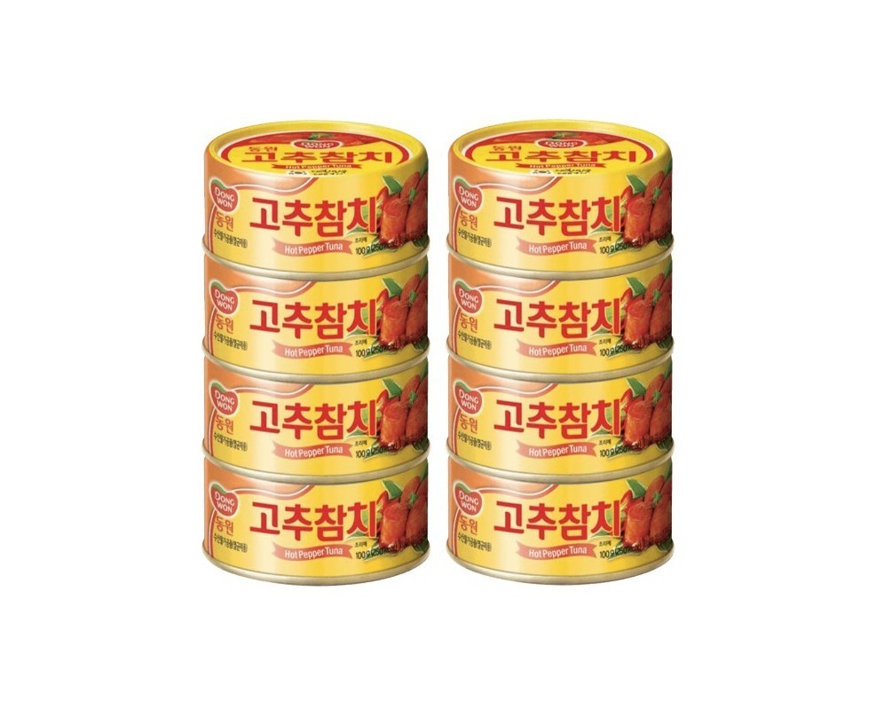 Dongwon Korean Hot Pepper Tuna 100g Can | Korean Spicy Tuna Canned Food | 8 Cans
