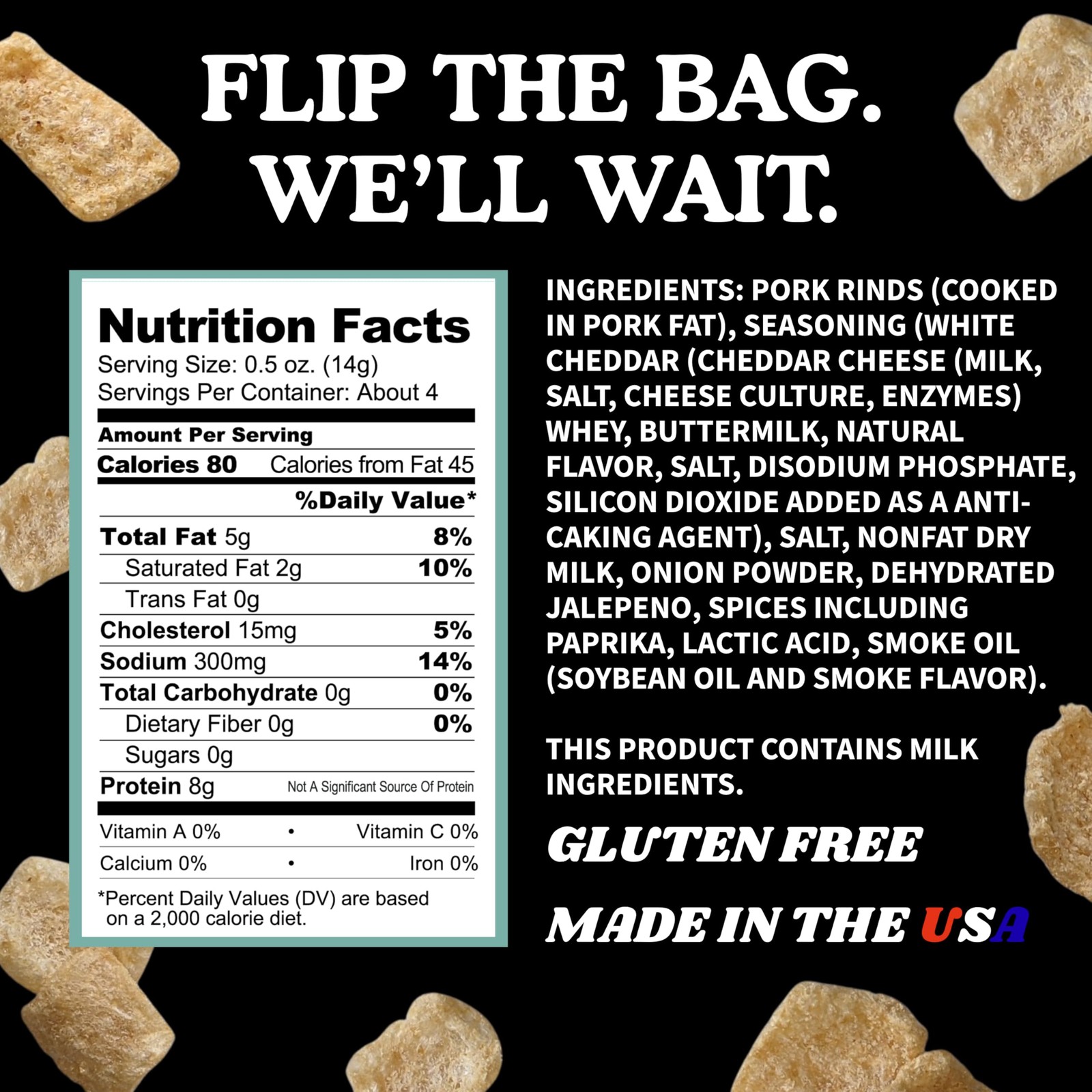 Smoky Jalapeño & Cheese Pork Rinds (Chicharrones) (4 PACK) Keto Snacks