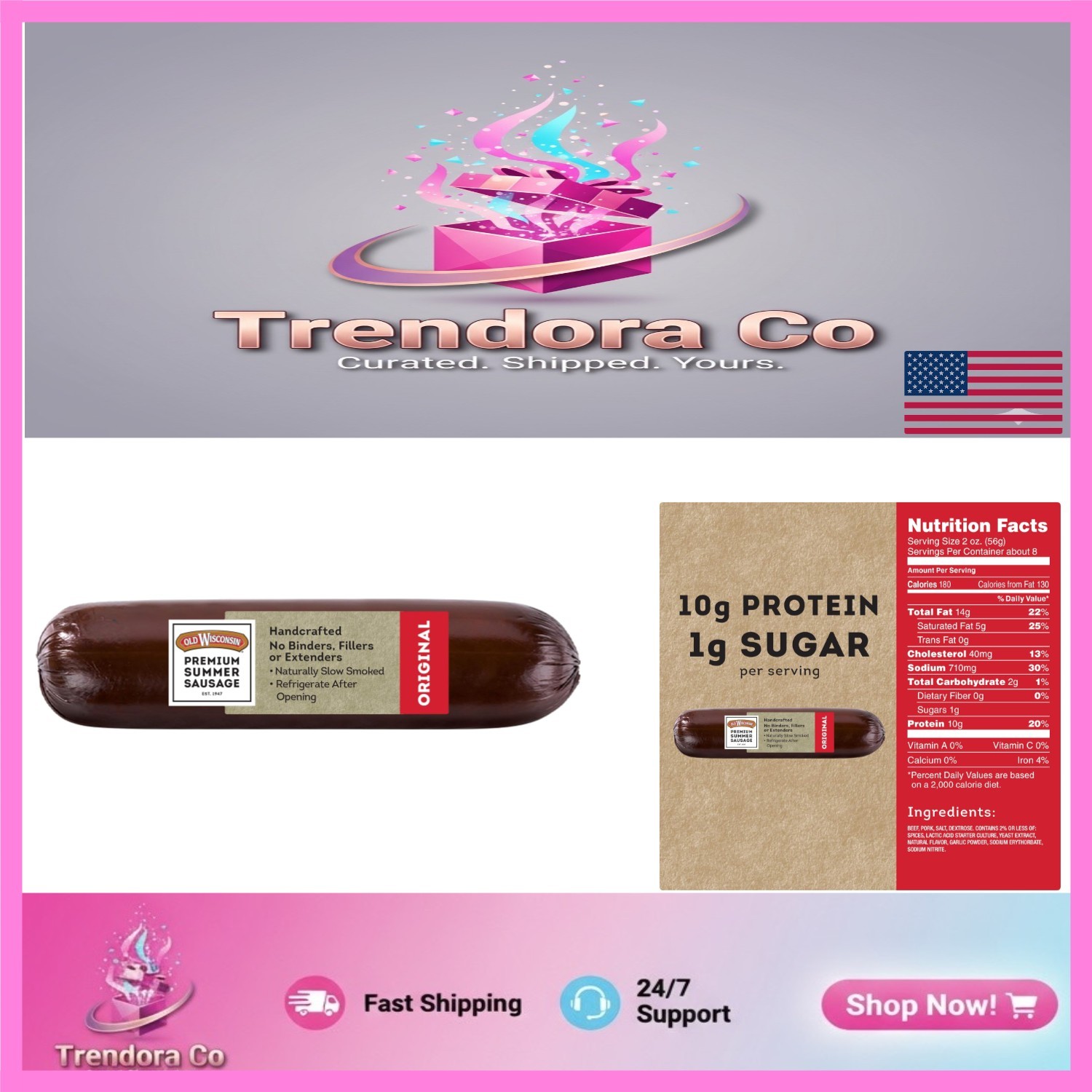 All-Natural Summer Sausage – 16oz Flavor, Ideal for Snacking & Parties