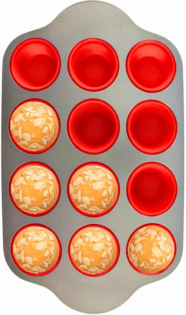Non-Stick 12 Cup Silicone Muffin Pan With Steel Frame – BPA Free, Non-Toxic