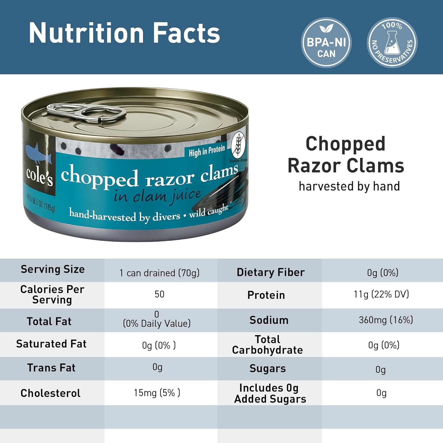 COLES CANNED and CHOPPED CLAMS – Harvested in Crystal Clear Water, Gluten Free F