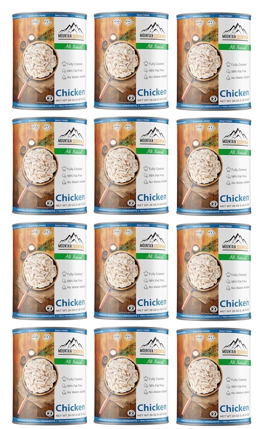 MOUNTAIN ESSENTIALS All Natural Fully Cooked Chicken 28oz, Food Pack of 12