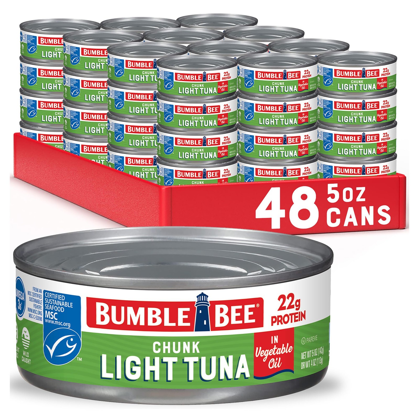 Bumble Bee Chunk Light Tuna In Oil, 5 oz Cans Pack of 48 Wild Caught Skipjac…
