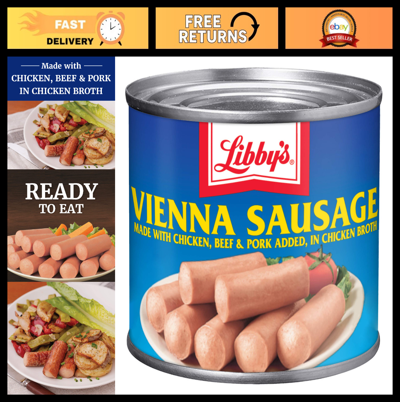 Canned Vienna Sausage in Chicken Broth, 4.6 OZ – Pack of 24, Ready to Eat!