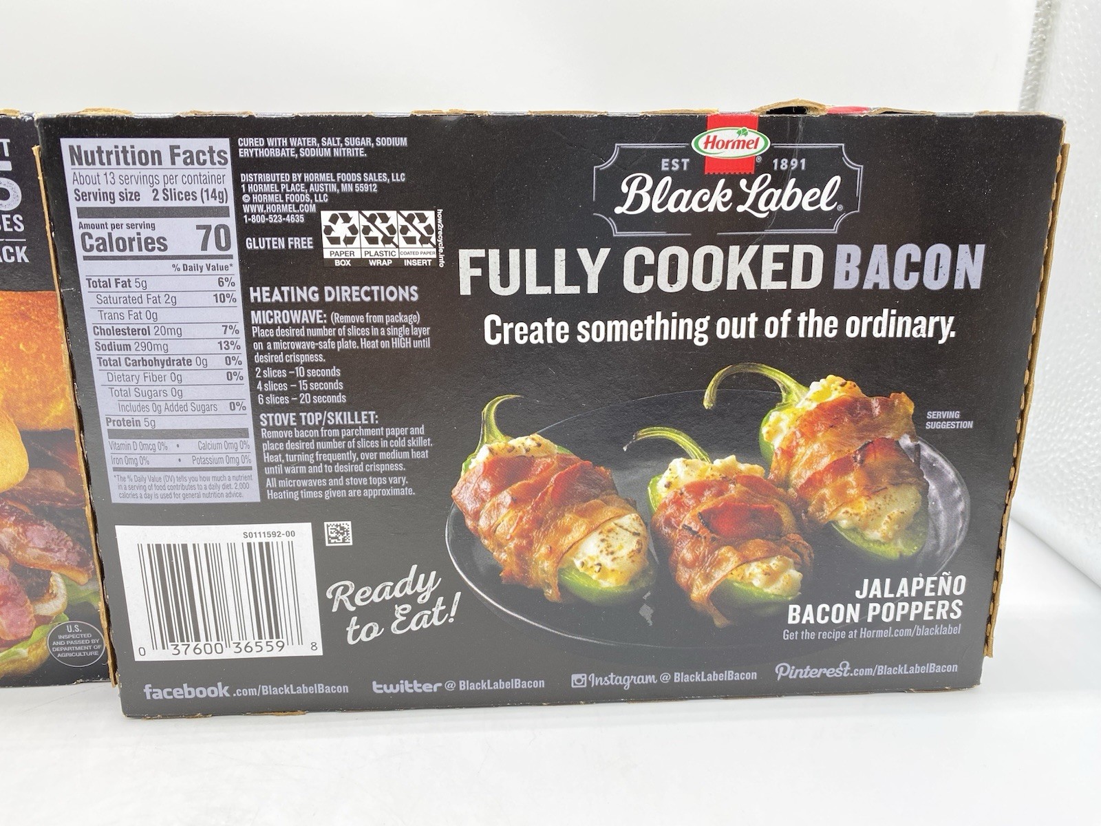 HORMEL BLACK LABEL Thick Cut Bacon, Fully Cooked Bacon, 2 Packs – 6.30 oz. Each