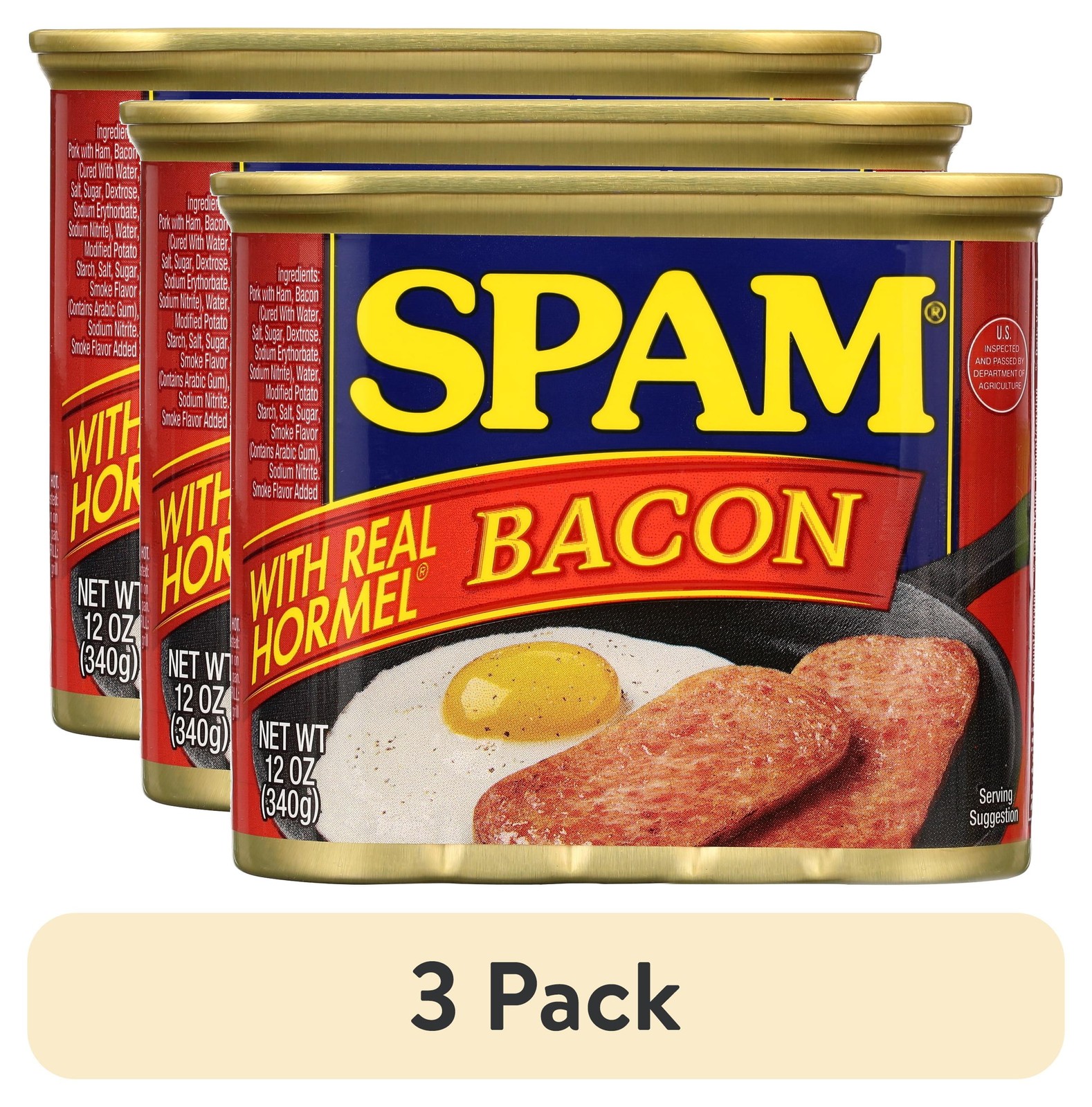 (3 pack) SPAM with Real Bacon, 12 oz Aluminum Can