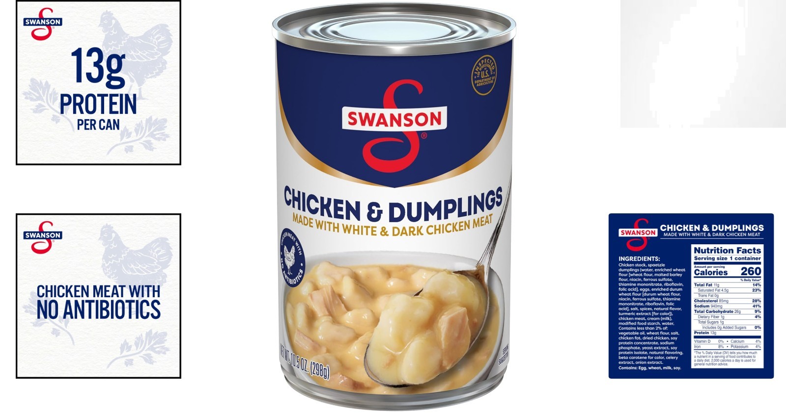 10.5 Oz Swanson Chicken & Dumplings – Creamy Sauce with Spaetzle Dumplings