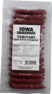 Iowa Smokehouse IS-8BSTT Beef Stick Stubbies, Teriyaki, 8-oz. – Quantity 12