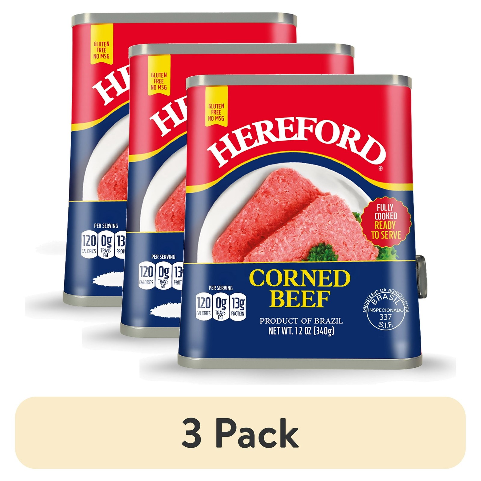 HereFord Corned Beef 12 oz Pack of 3 Exp. 2/2030 Halal No MSG Ready To Eat 36 oz