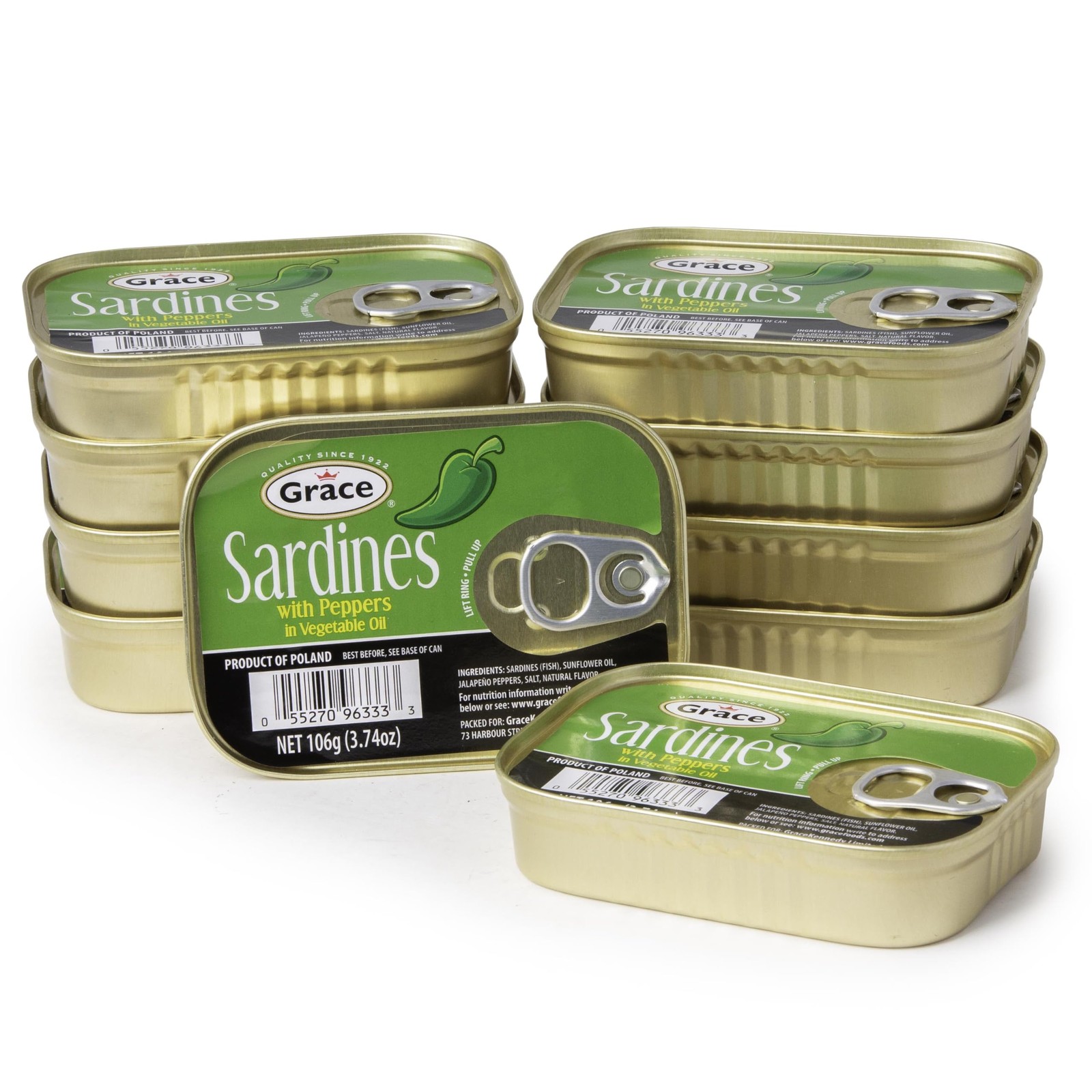 Sardines in Pepper In Vegetable Oil – 3.74oz (Pack of 10) – 16g Protein per S…