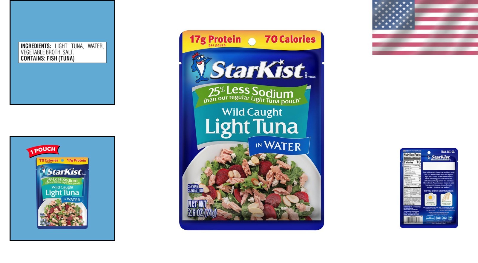 Reduced Sodium Chunk Light Tuna Pouch – 7g Protein, 70 Calories, Ready to Eat