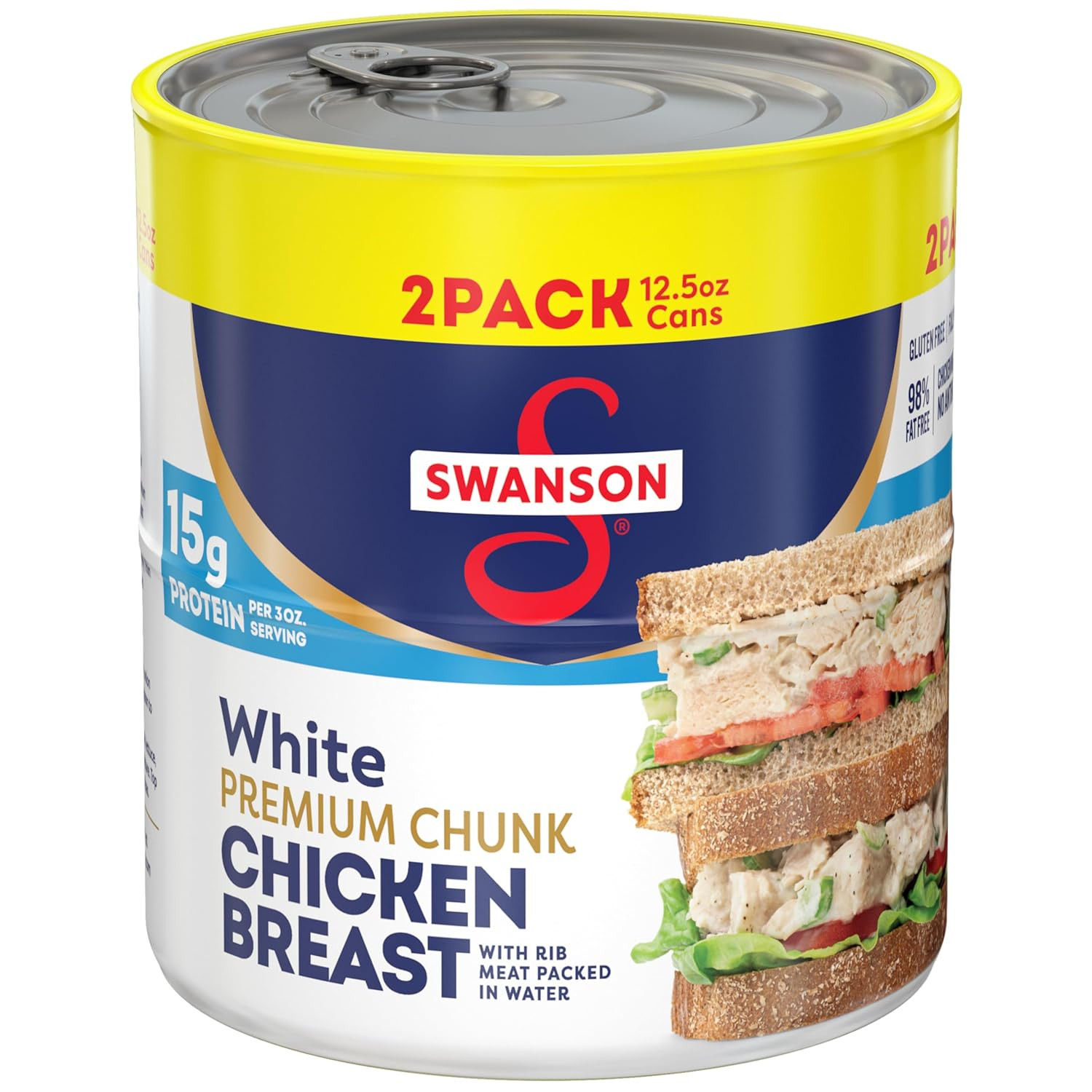 Swanson White Premium Chunk Chicken Breast with Rib Meat in Water, 12.5 Oz. (Pac