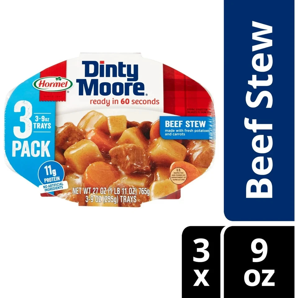 DINTY MOORE beef stew shelf-Stable 12 Grams protein 9 oz Plastic Microwaveable..
