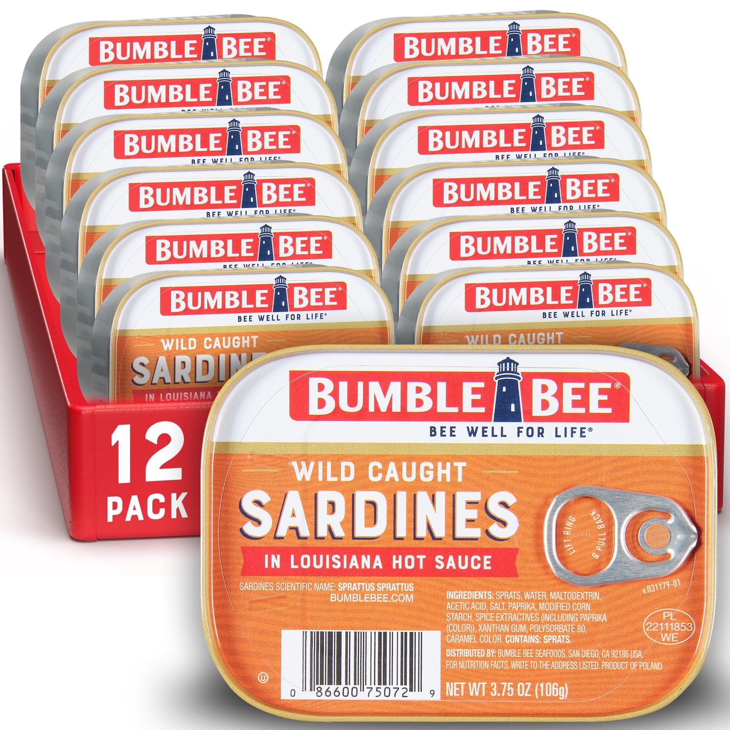 Bumble Bee Sardines in Louisiana Hot Sauce, 3.75 oz Ounce (Pack of 12)