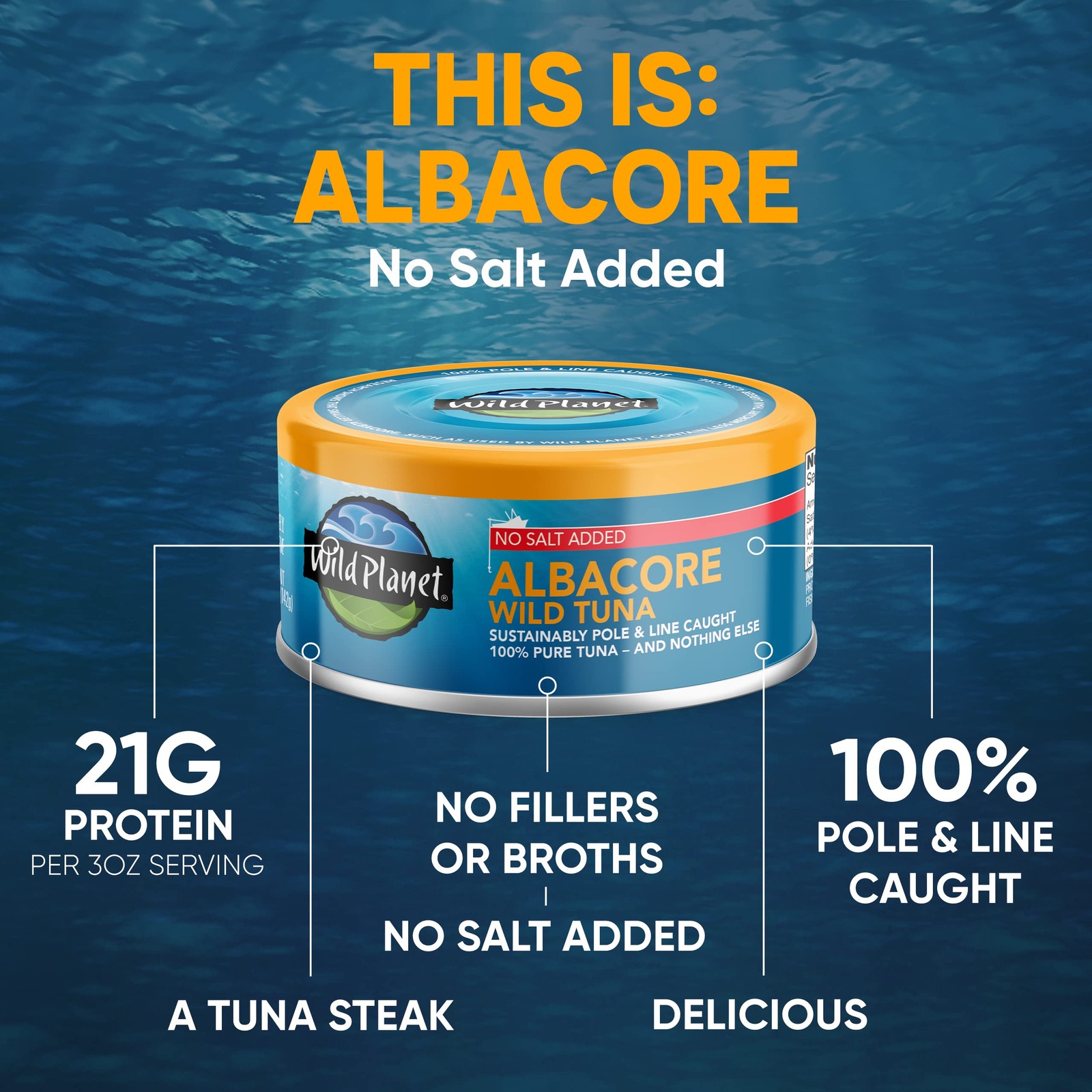 Albacore Tuna, No Salt, Canned, Pole & Line Caught, 5 oz, 4 Pack