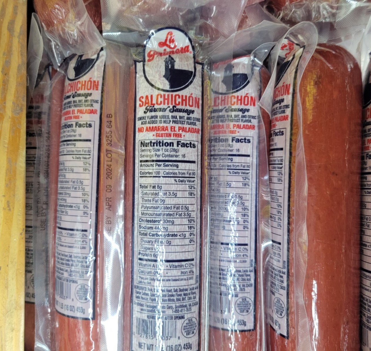 1 Pack SALCHICHON LA PRIMERA 1LB Each One Gluten Free Farmer Sausage
