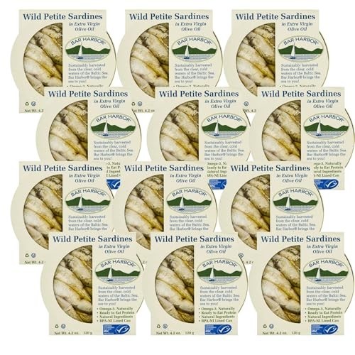 Wild Caught Petite Sardines in Extra Virgin Olive Oil, 4.2 oz – Pack of 12, Hand
