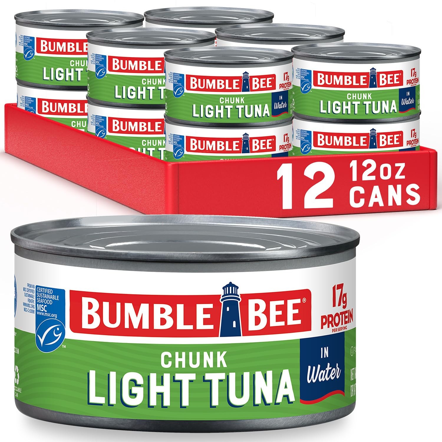 Chunk Light Tuna in Water, 12 oz Can (Pack of 12) – Wild Caught, 17g Protein