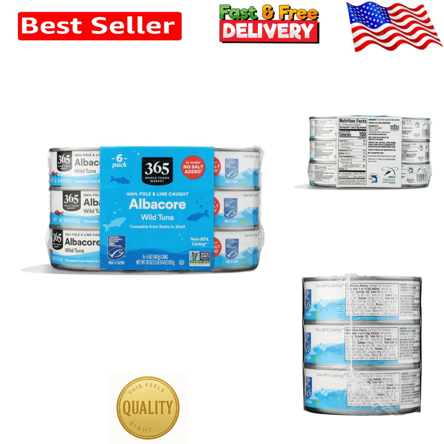 Wild-Caught No Salt Albacore Tuna – 6×5 Oz – Sustainably Sourced Seafood