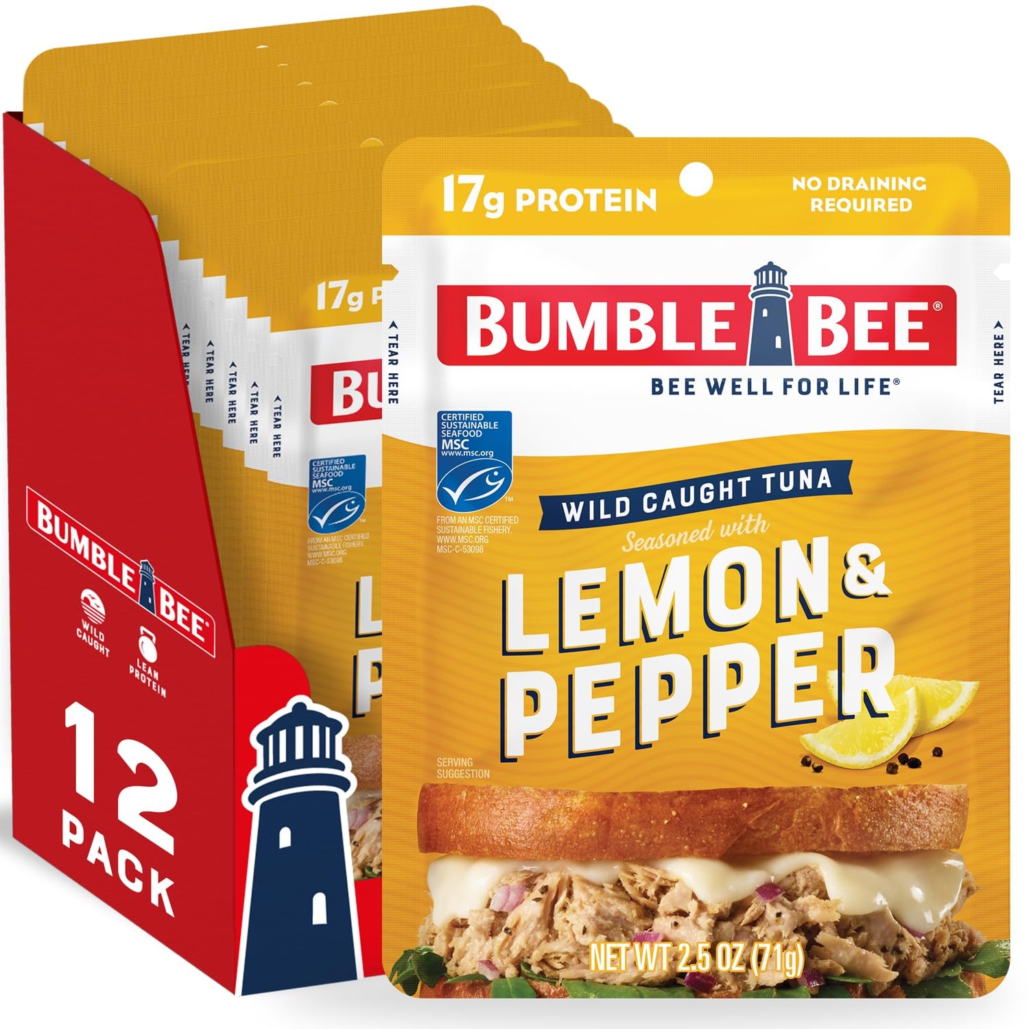 Lemon & Pepper Seasoned Tuna Pouch – Wild Caught and Ready to Eat for Snack, …