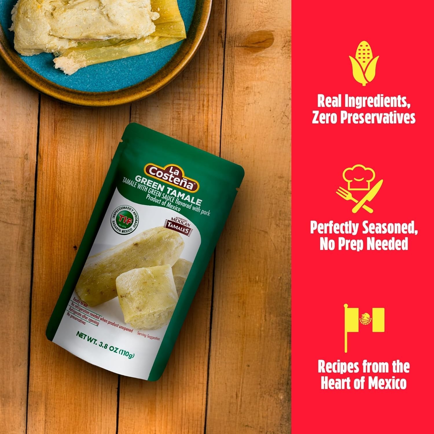 La Costeña Green Tamales – Made with Pork, Green Sauce & Masa Corn Meal -12 Pack