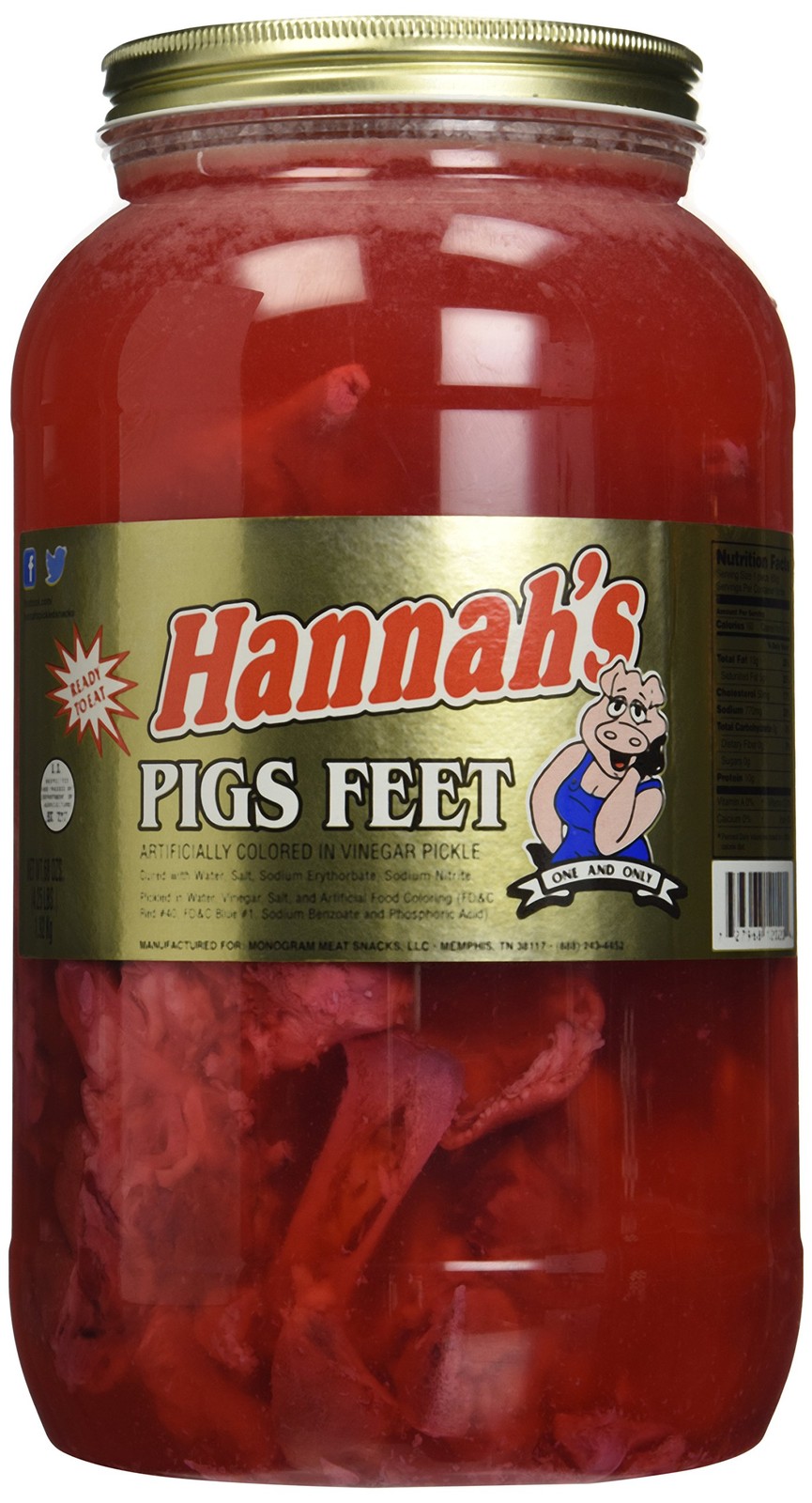 HannahS Pickled Pigs Feet 10-12 Ct. Gallon Jar