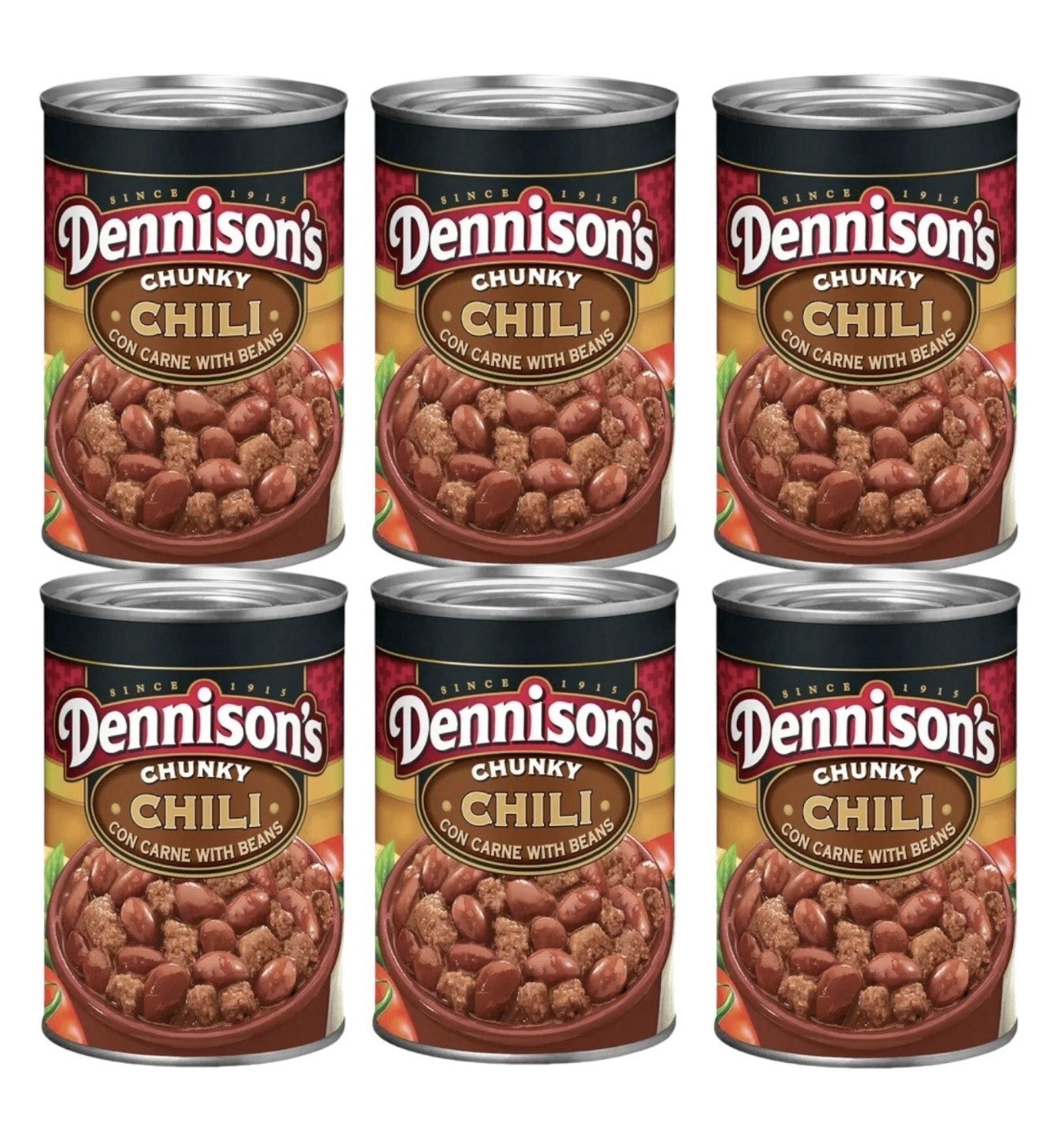 Dennison’s CHUNKY Chili Con Carne with Beans Dennisons 15oz Can (Pack of 6)