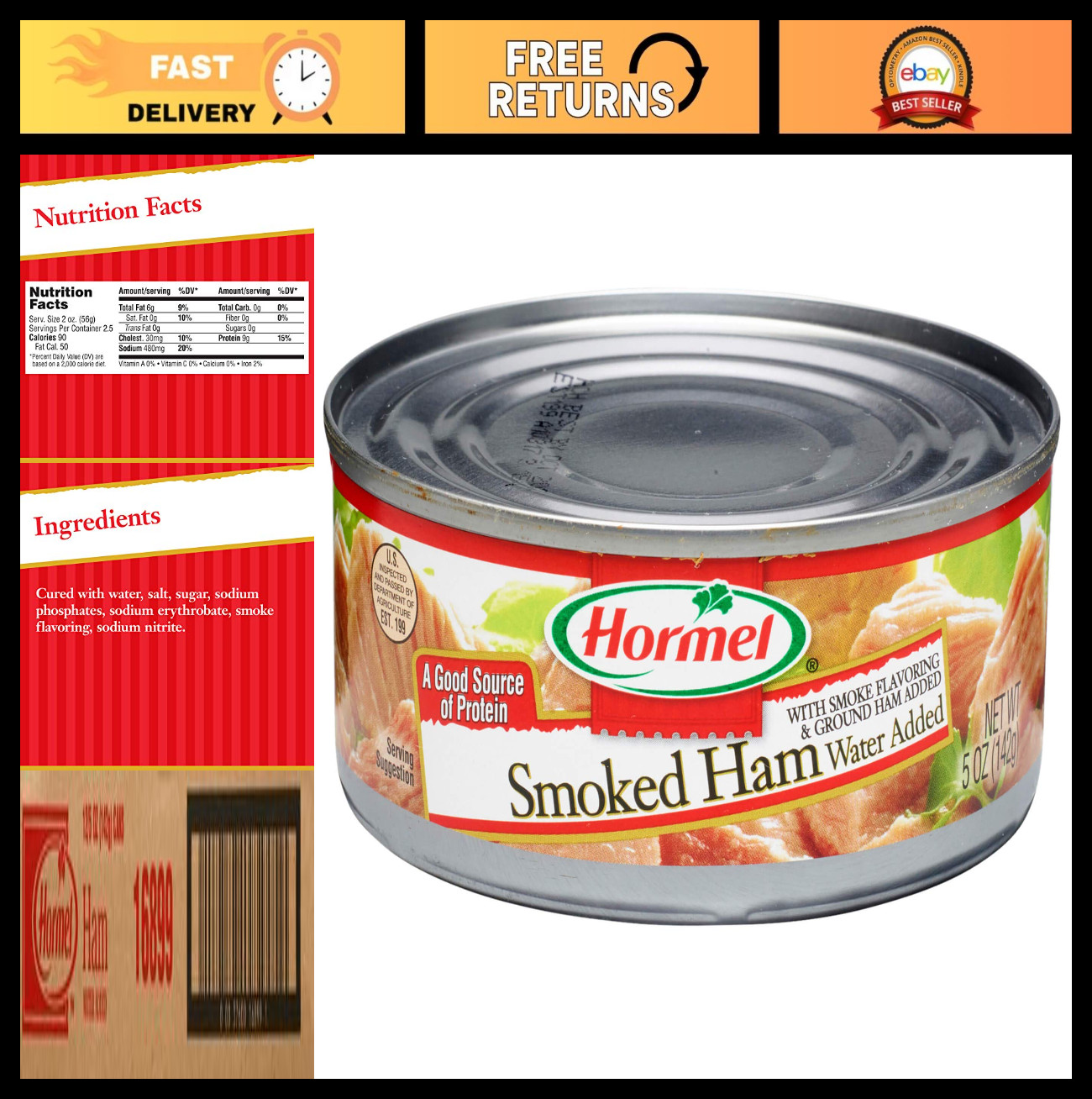 Smoked Canned Ham, 5oz – Pack of 12, Perfect for Meals & Snacks, Shelf-Stable