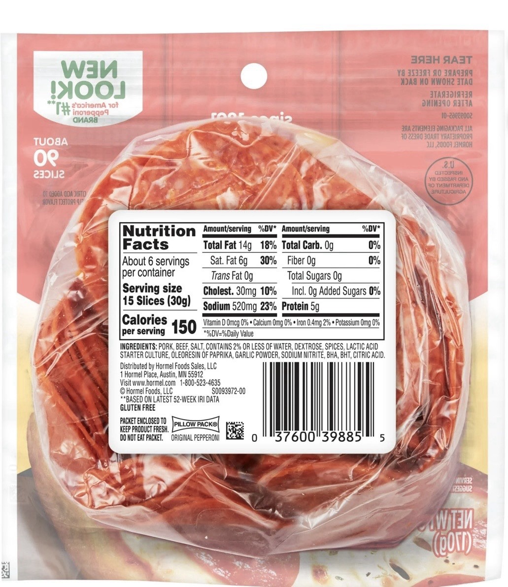 HORMEL Pepperoni, Gluten Free, Original, 6 oz Plastic Resealable Package