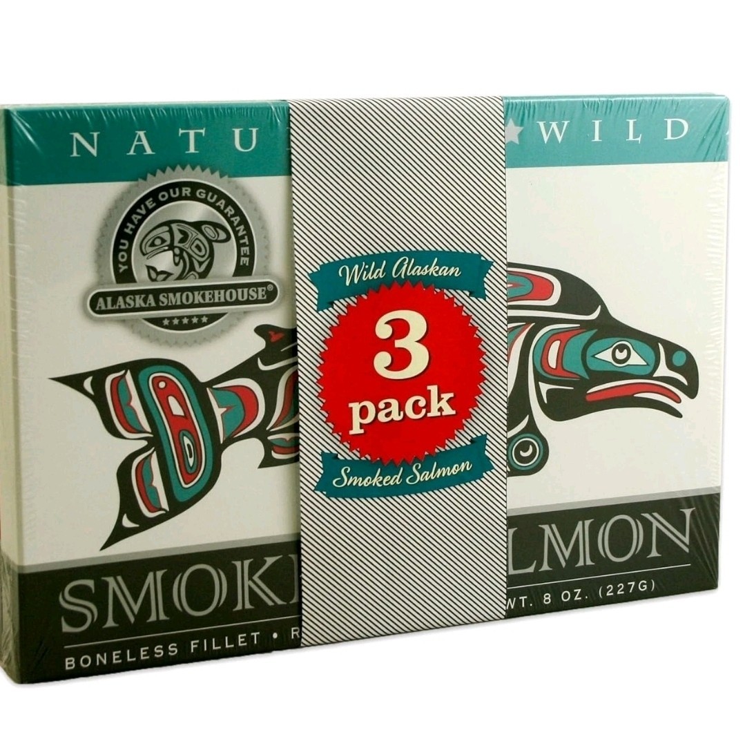Best Alaskan Wild Smoked Salmon Hand Filleted (3x) 8 oz Gift Boxes (24 OZ Total)