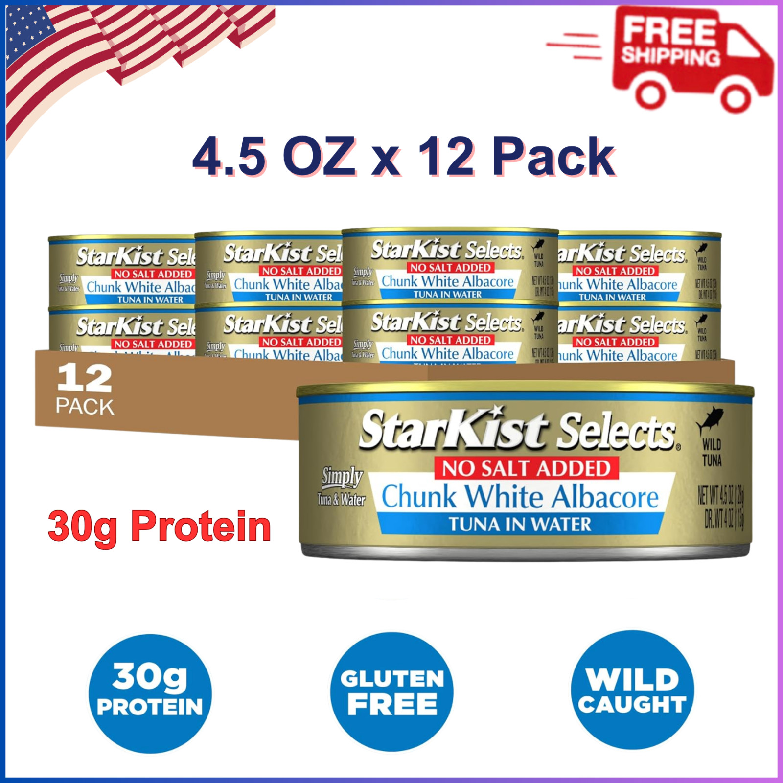 12 Pack StarKist Selects No Salt Added Chunk White Albacore Tuna in Water, Paleo