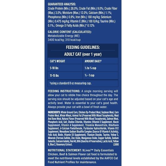 9 Lives Chicken Beef And Salmon Flavor Cat Food Bag, 50.4 Ounce, 4 Per Case