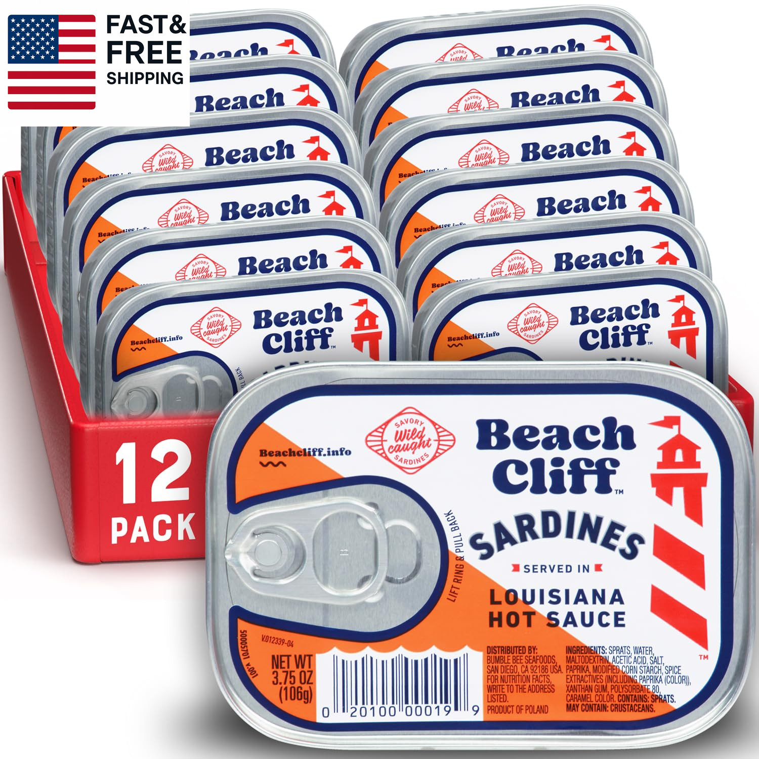 Wild Caught Sardines in Louisiana Hot Sauce, 3.75 Oz Can (Pack of 12) – 14G Prot