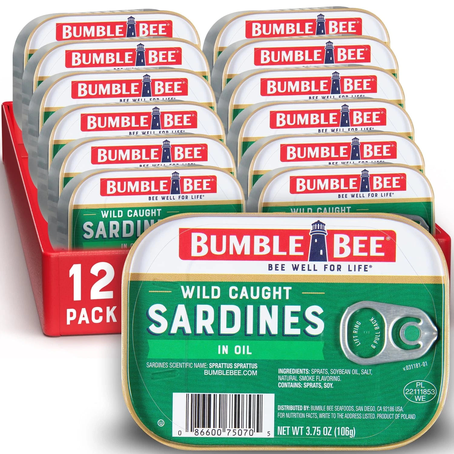 Sardines in Oil, 3.75 Oz Tin (Pack of 12) – Wild Caught, Gluten Free, Keto, Kosh
