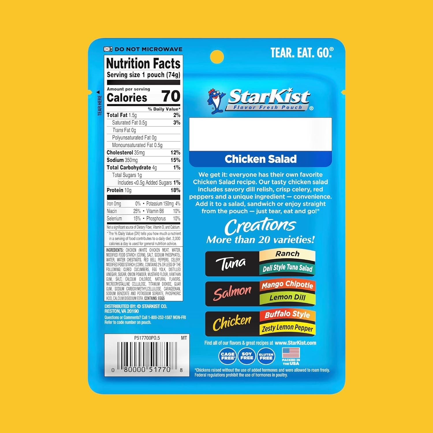 Bulk Chicken Creations Salad Pouches, 2.6 oz Each, Gluten-Free & Ready-to-Eat