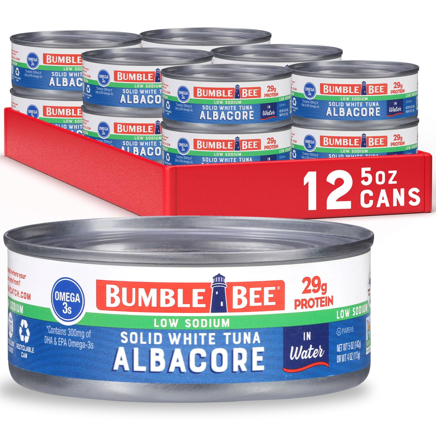 Low Sodium Solid White Albacore Tuna in Water, 5 oz Can (Pack of 12) – Wild Caug