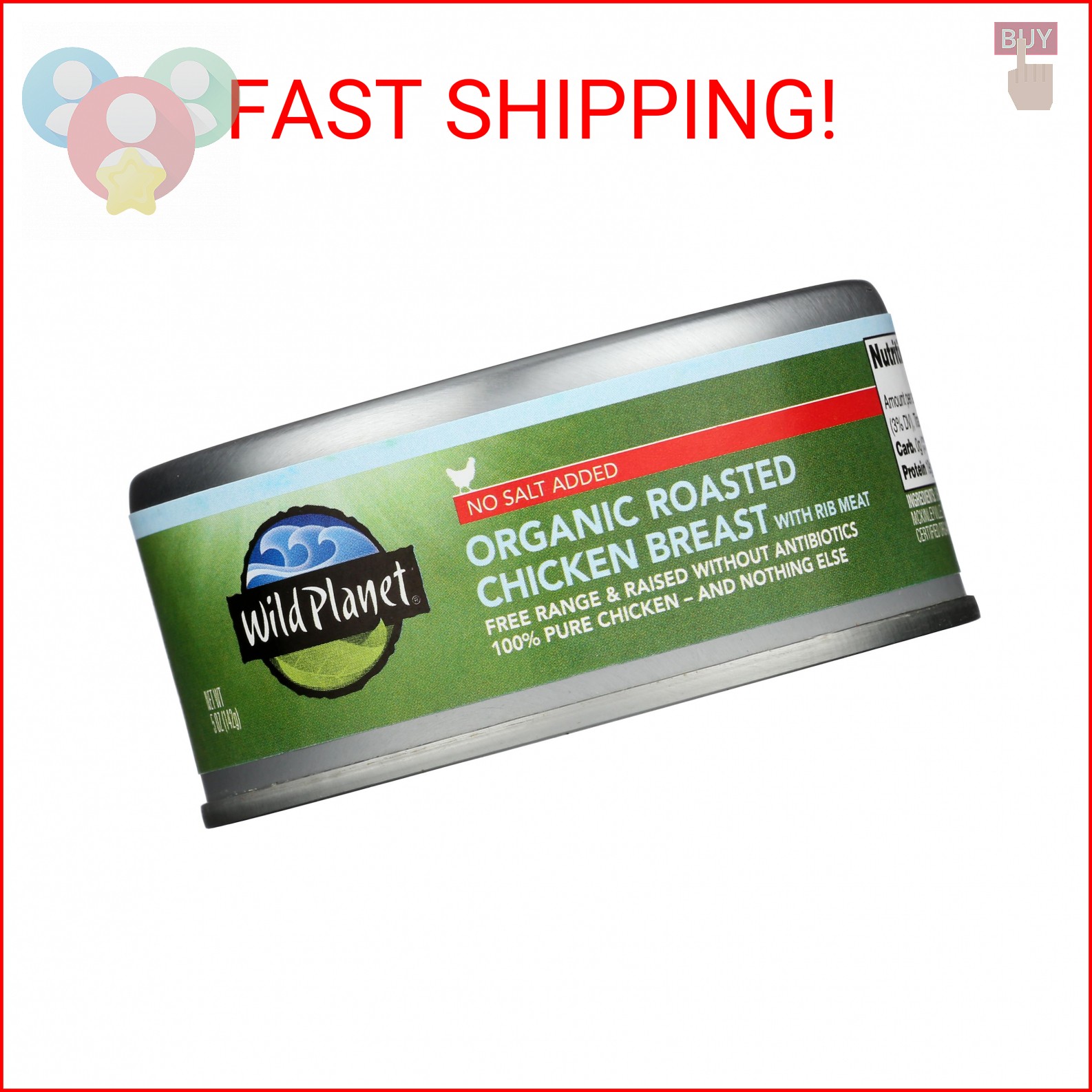 Wild Planet Organic Roasted Chicken Breast, Skinless and Boneless, No Salt Added
