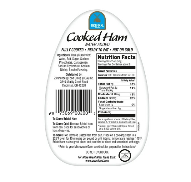 (4 Pack) Bristol Smoke Flavor Cooked Ham, High Protein, 16 Oz Aluminum Can
