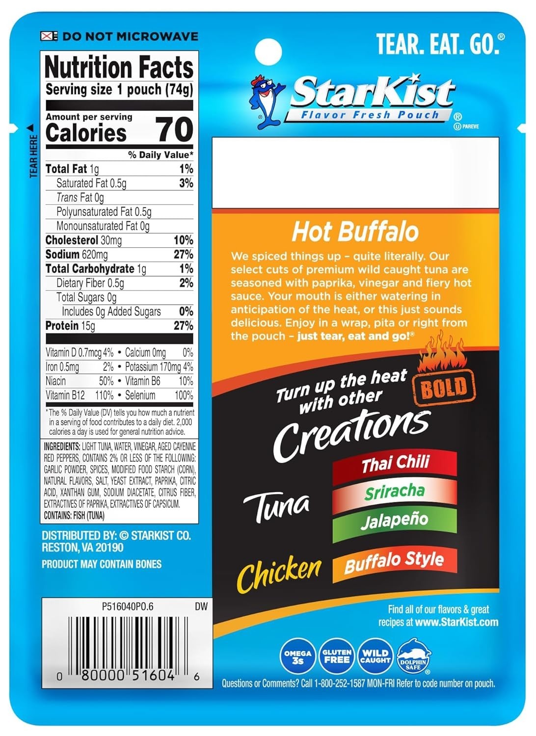 Tuna Creations BOLD Hot Buffalo, 2.6 Oz Pouch (1 Pack) Ready to Eat Wild Caught