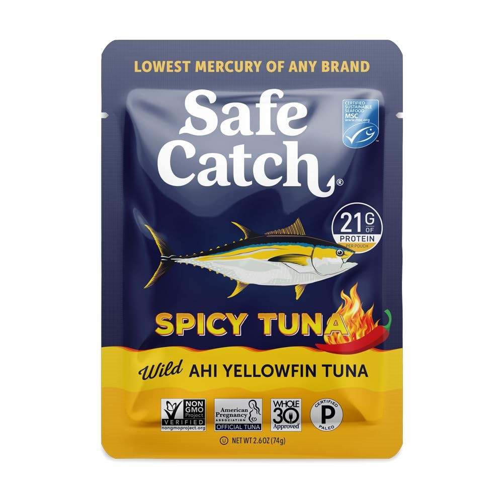 Safe Catch Spicy Wild Ahi Yellowfin Tuna Fish Pouch, Lowest Mercury, Lean Pro…