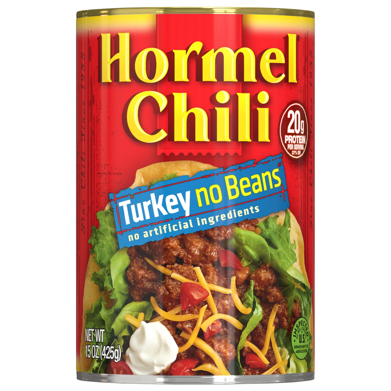 Chili Turkey No Bean Canned Chili, Shelf Stable, 15 Oz Steel Can