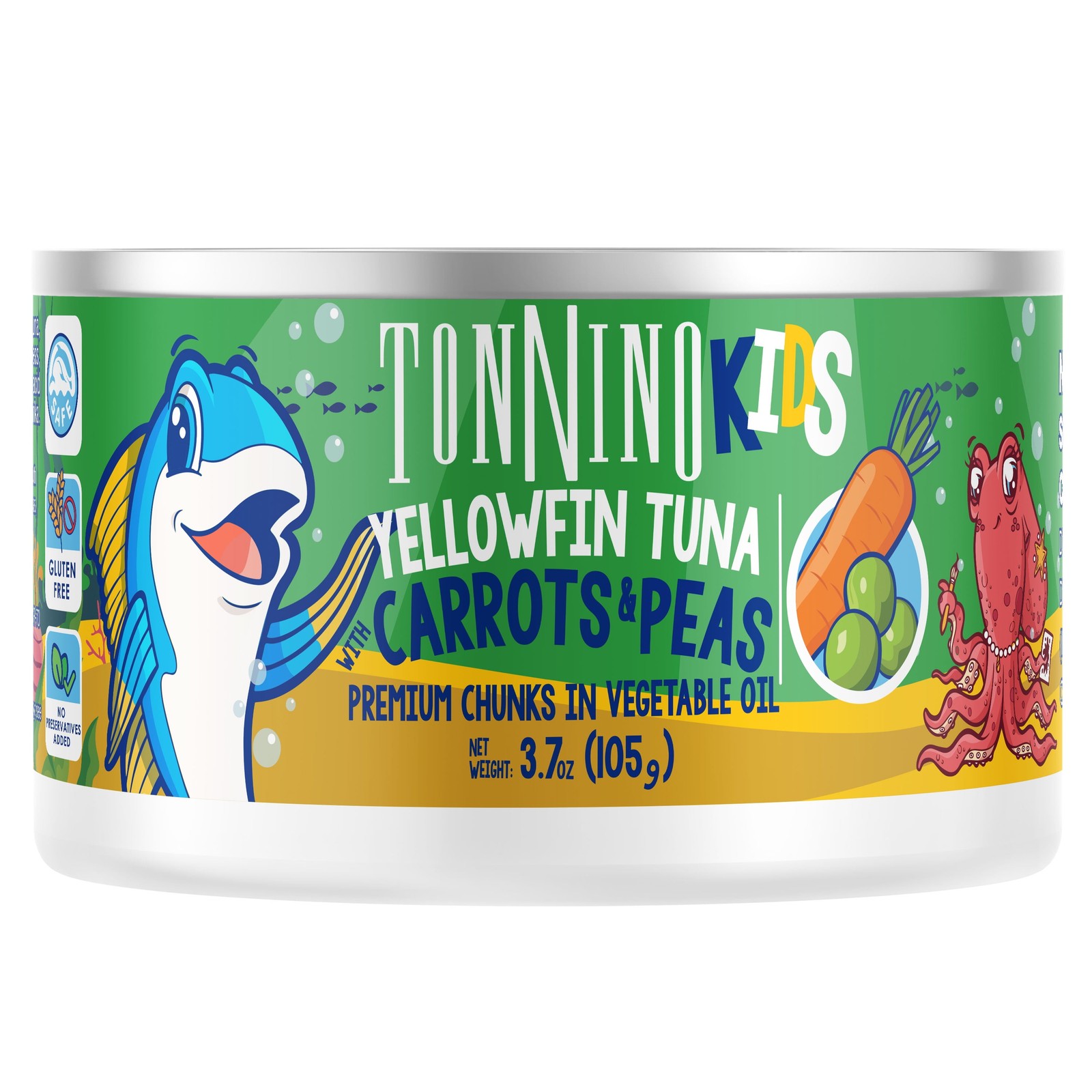 (3 pack) Yellowfin Tuna chunks with carrots and peas in vegetable oil, 3.7 oz