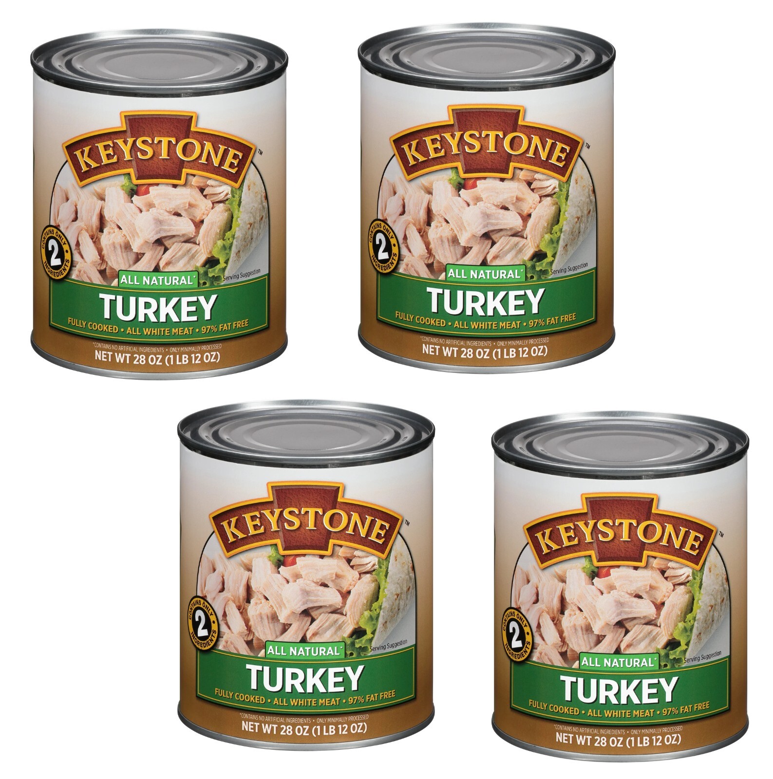 Keystone All Natural Canned Turkey, 4-pack -(28 oz) – Fully Cooked, No Preserves